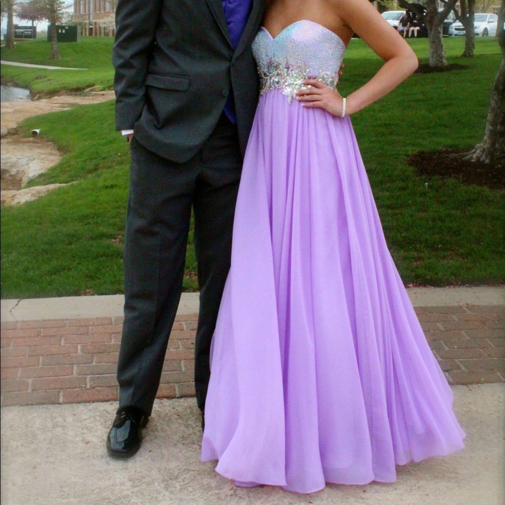Lavender purple rhinestone prom dress